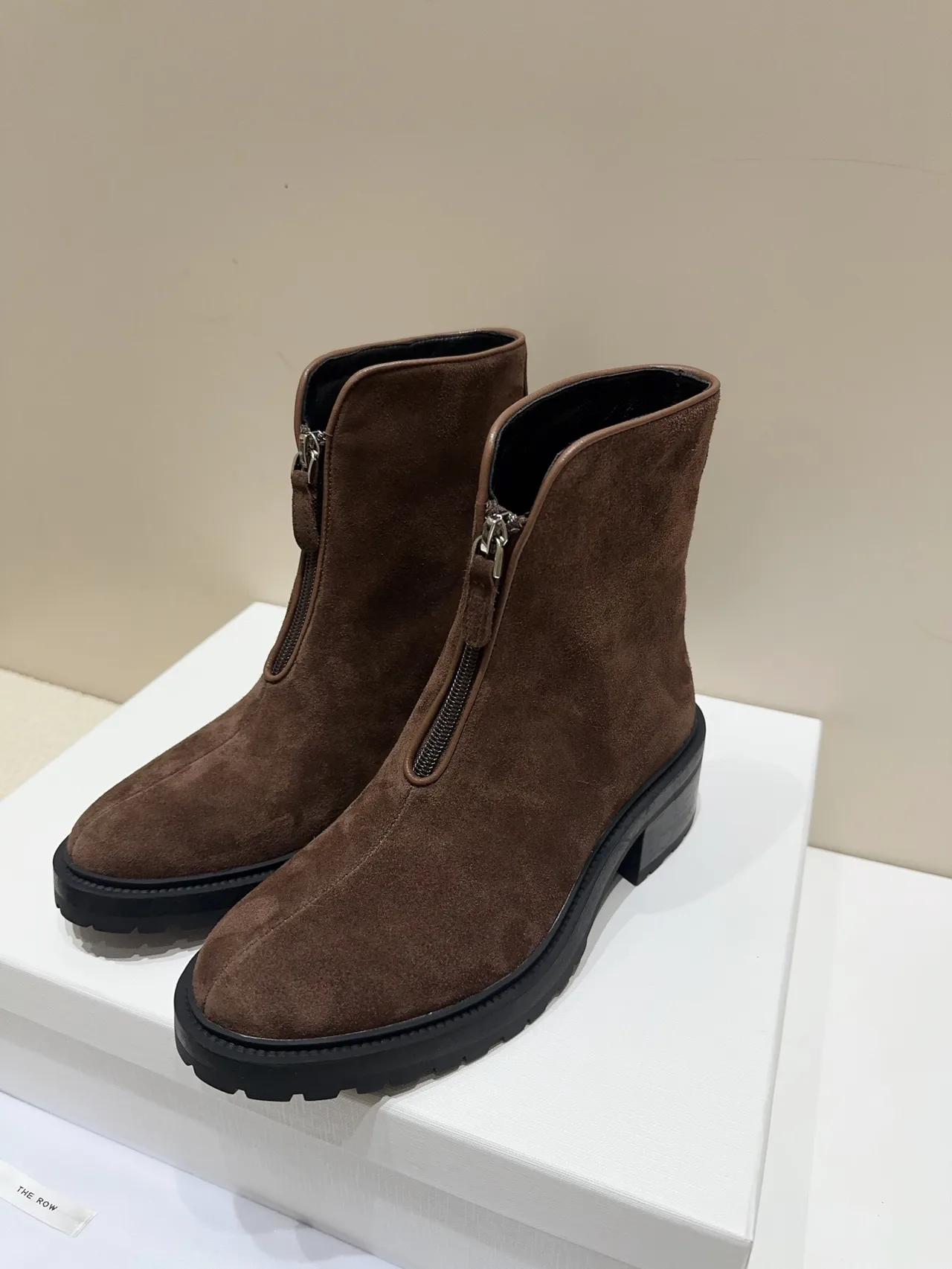 The Row Sheepskin Suede-Look Round-Toe Ankle Boots in Brown · view 4