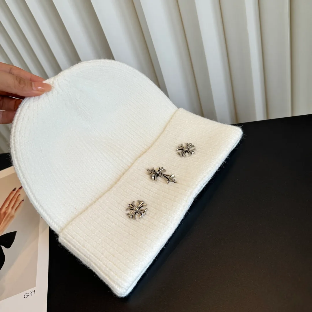 Chrome Hearts Ribbed Motif Knit Beanie in White · view 5