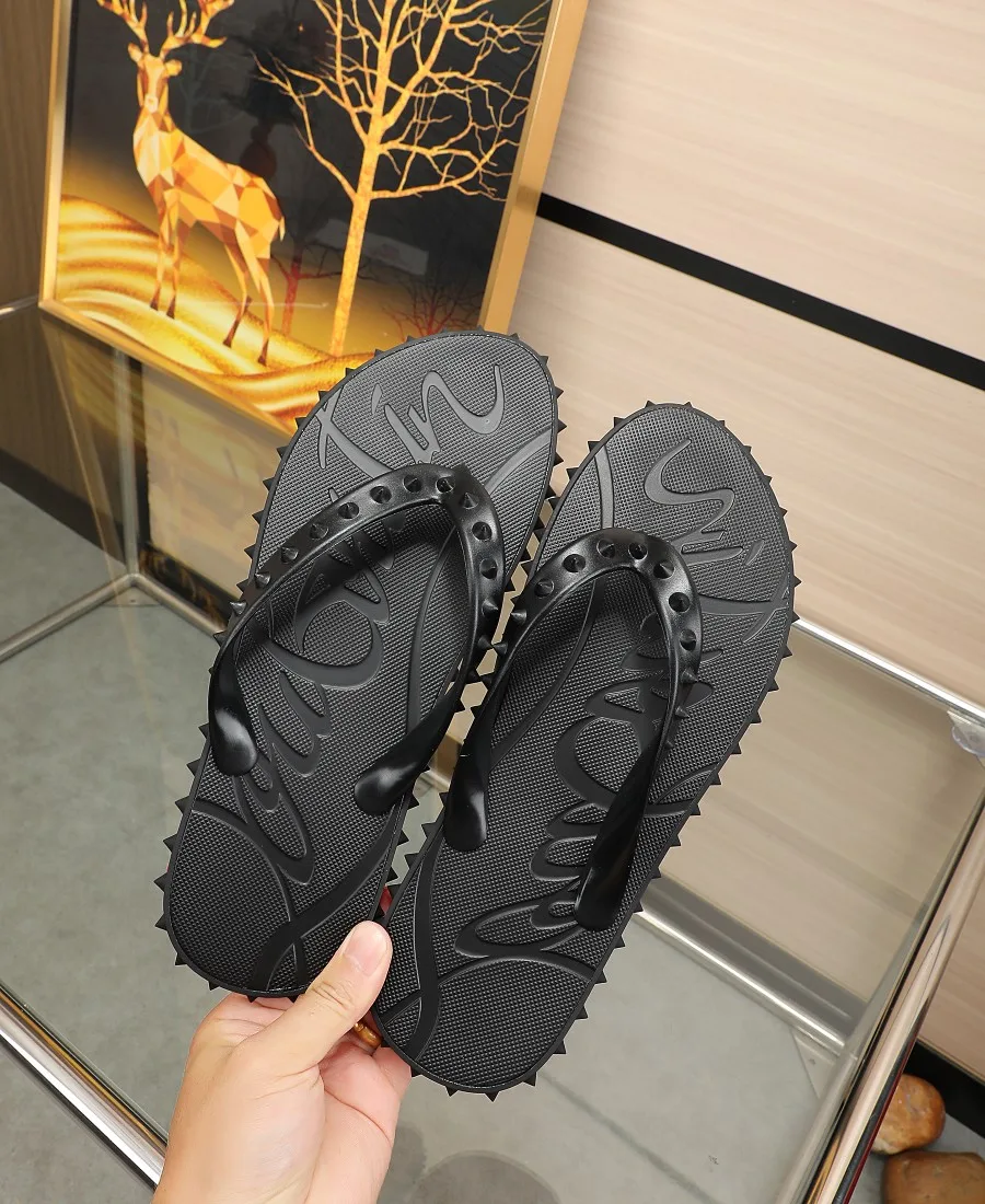 Christian Louboutin Studded Flip-Flops in Black · view 6