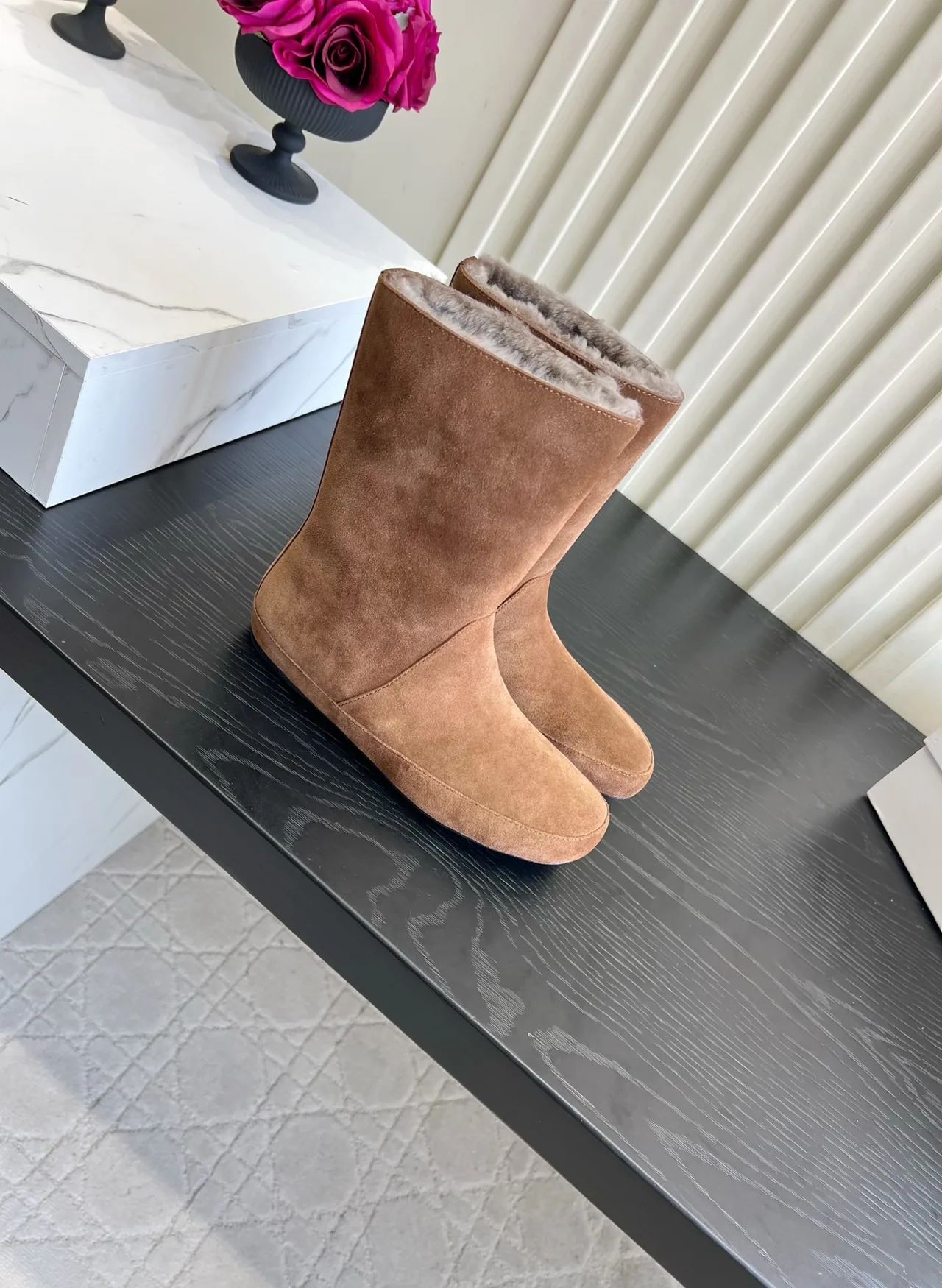 The Row Cowhide Suede-Look Round-Toe Boots in Brown · view 3