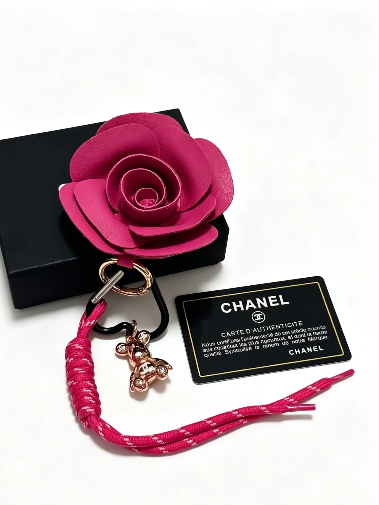 Chanel Woven Rose Keychain in Pink · view 2