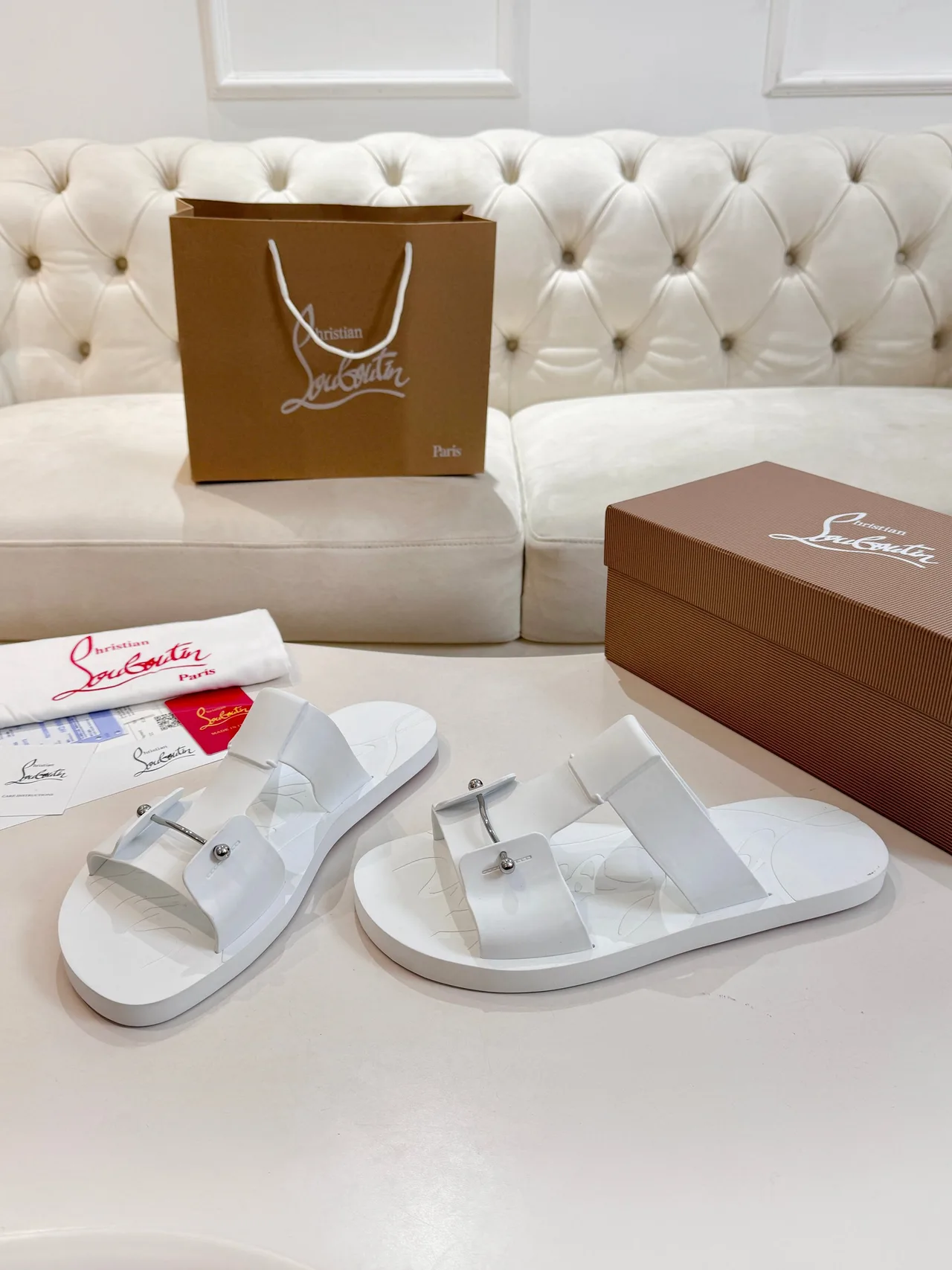 Christian Louboutin Slide Sandals in White · view 5
