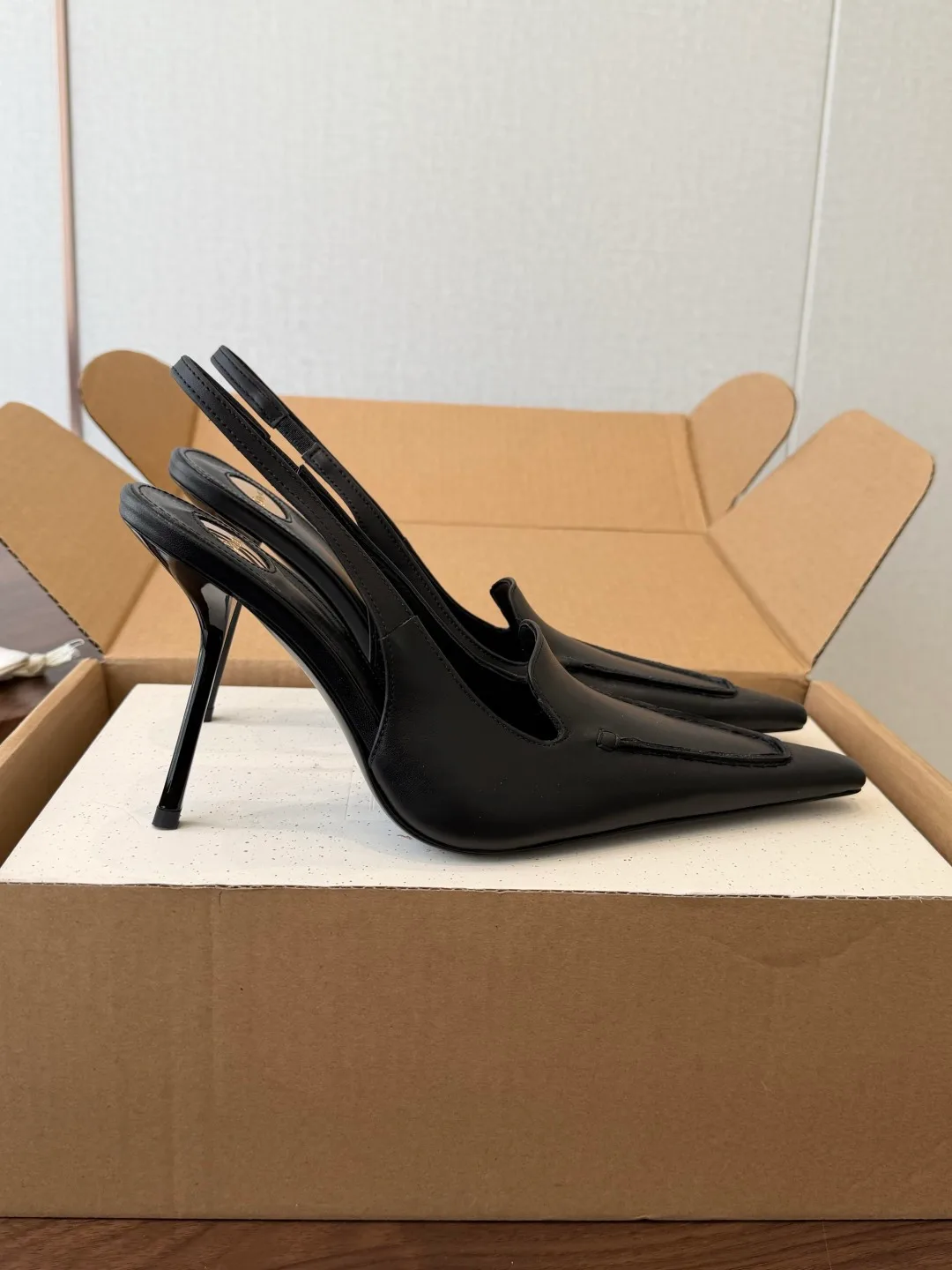 Saint Laurent Cowhide Slingback Heels in Black · view 5