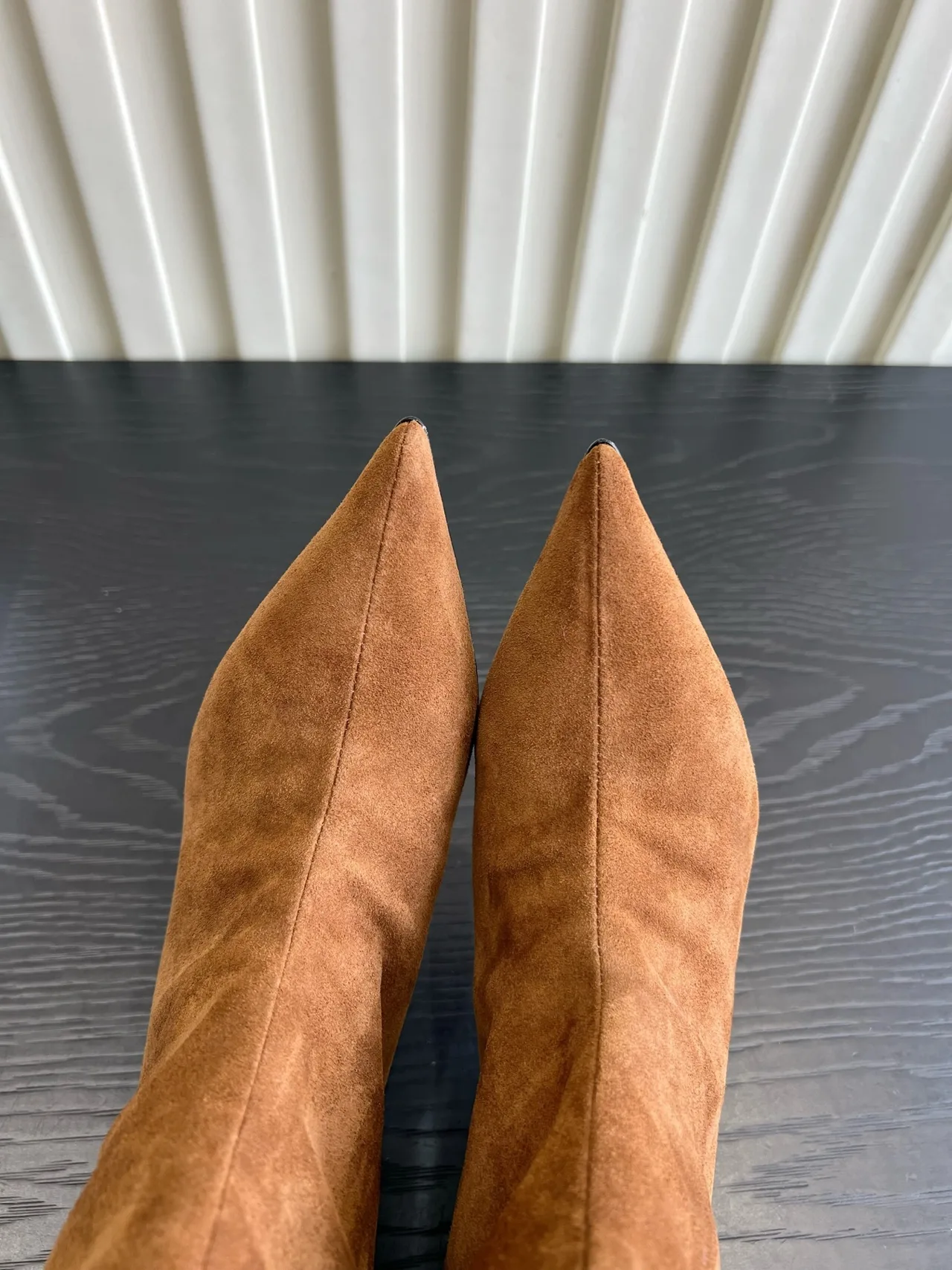 Amina Muaddi Cowhide Knee-High Boots in Tan · view 6