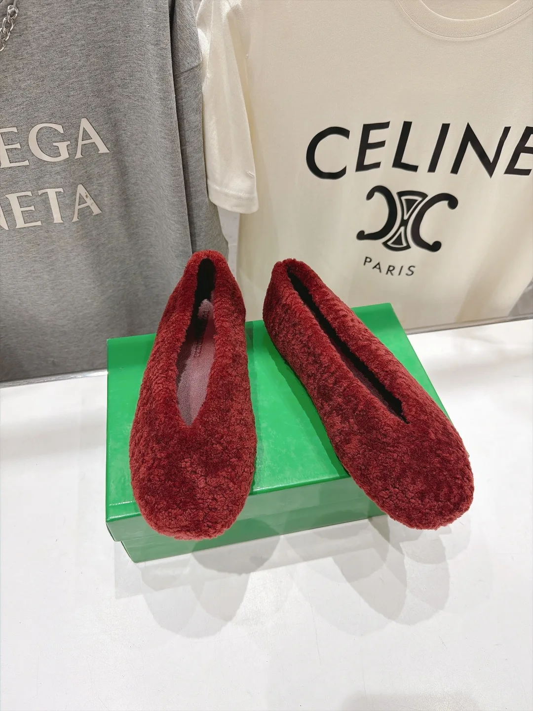 Fuzzy Slip-On Flats in Red · view 2