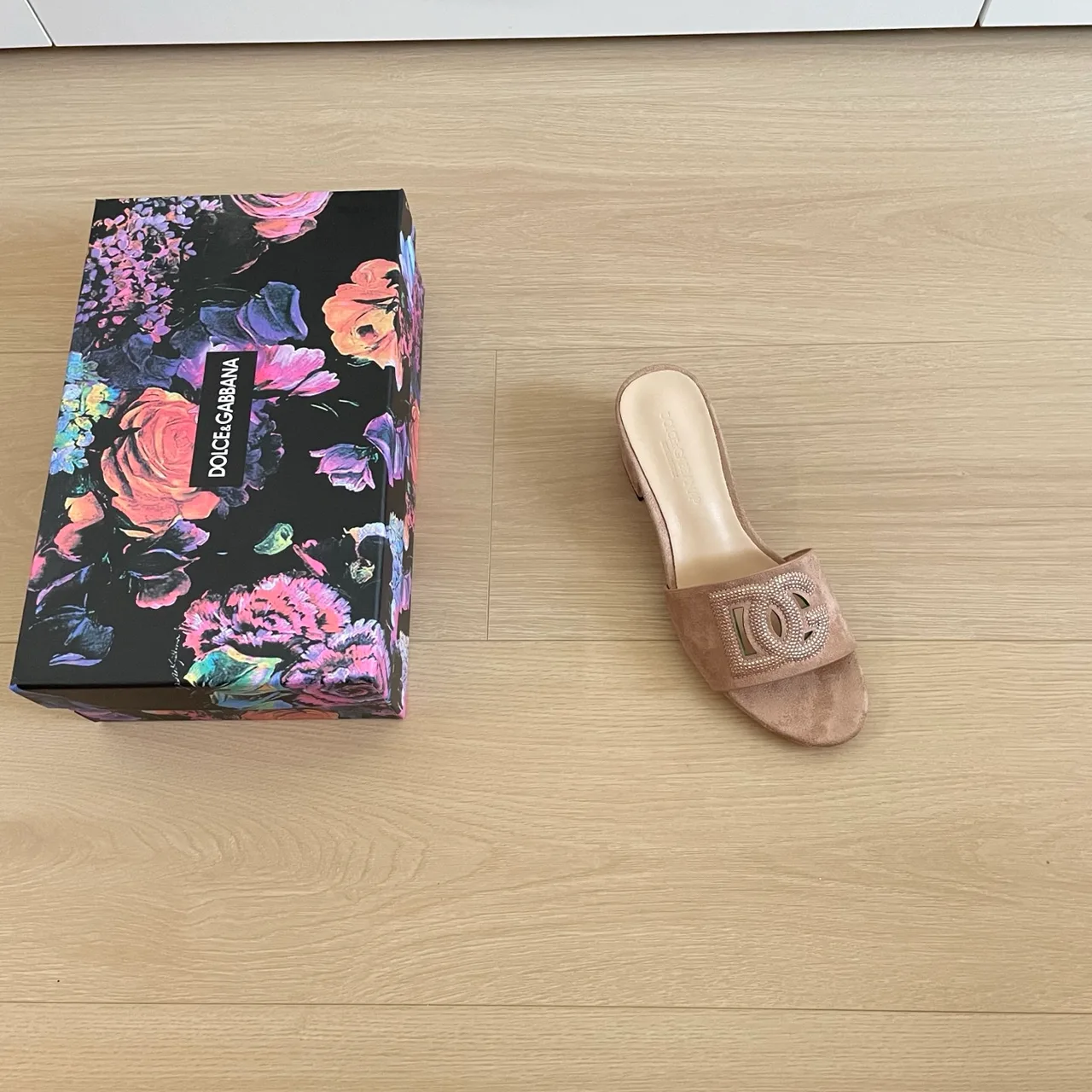 Dolce & Gabbana Sheepskin DG Crystal-Band Mules in Pink · view 7
