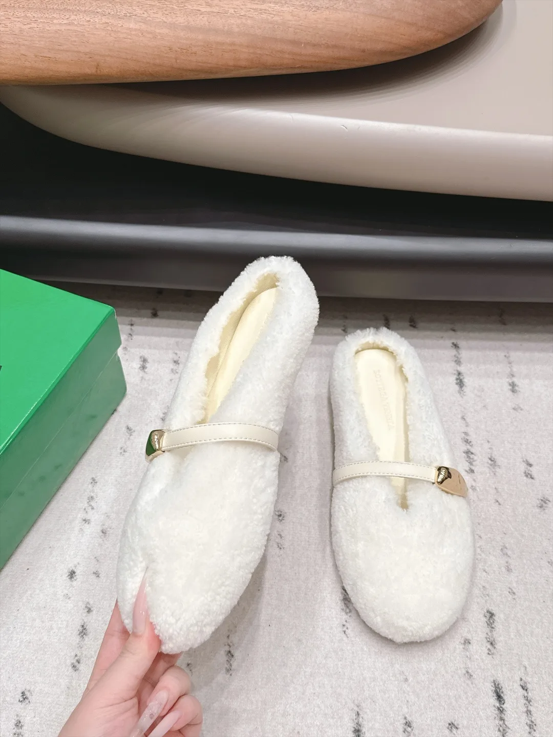 Bottega Veneta Sheepskin Fur Mary Jane Mules in White · view 4