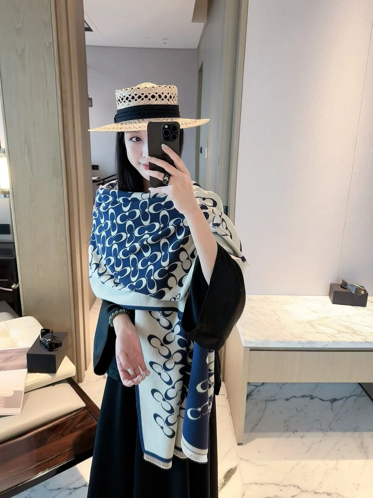 Coach Reversible C Shawl in Blue · view 6