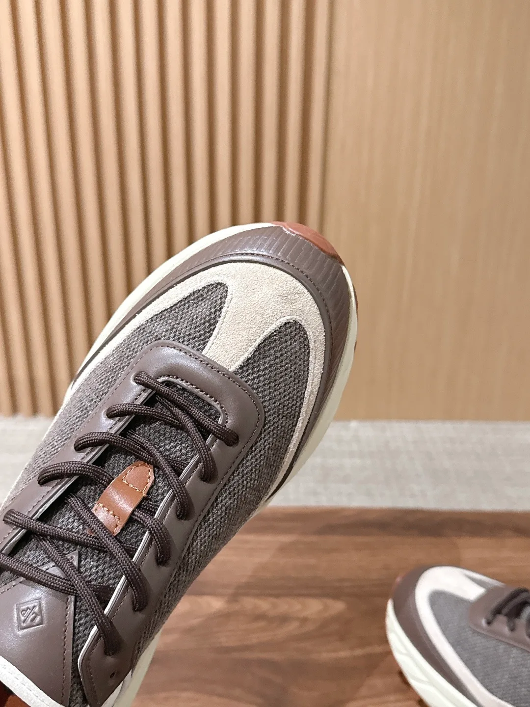 Cowhide Panel Lace-Up Sneakers in Brown · view 6