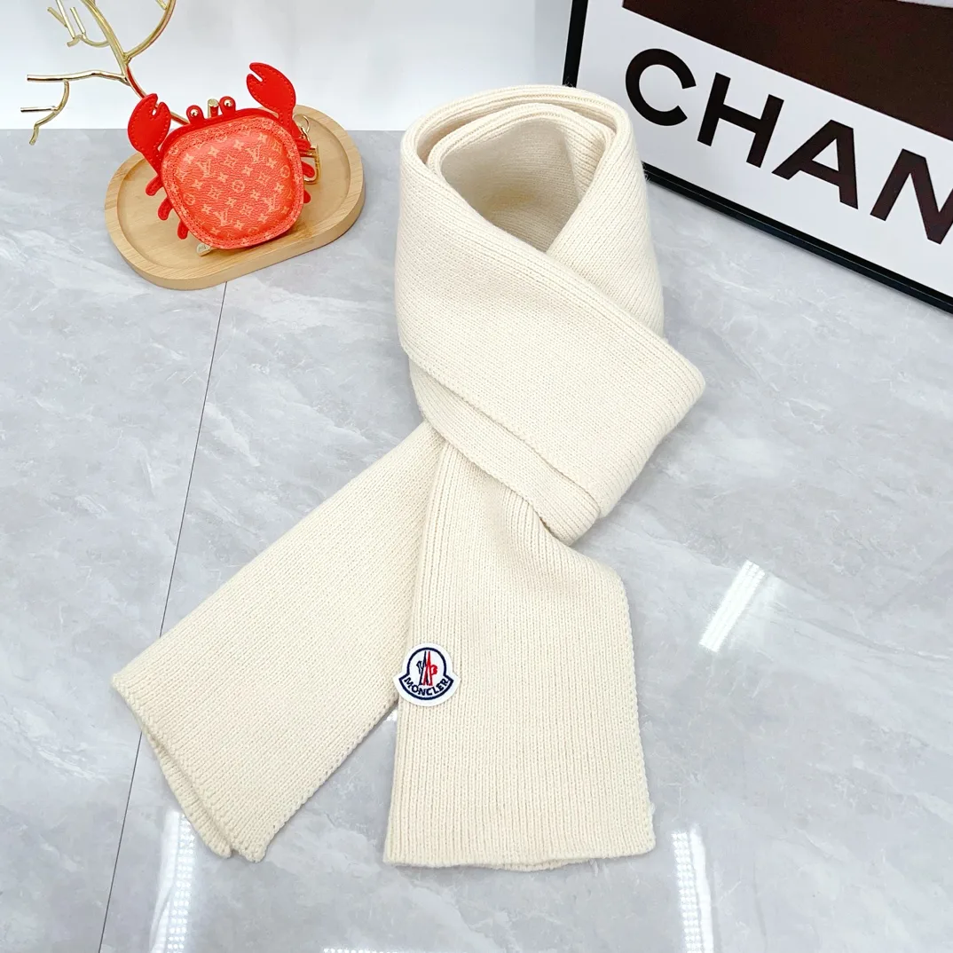 Moncler Wool Ribbed Beanie and Scarf Set in Cream · view 2