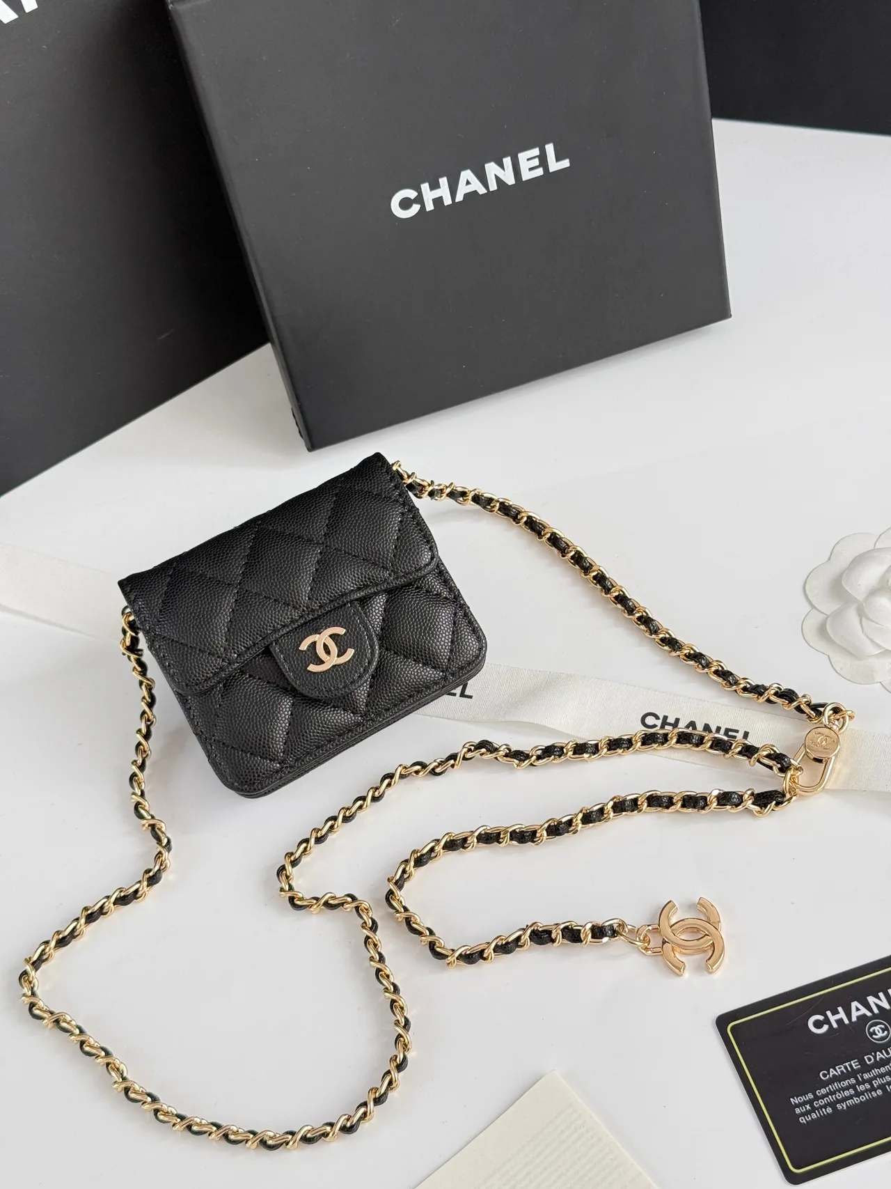 Chanel Quilted Accordion Chain Wallet in Black · view 2