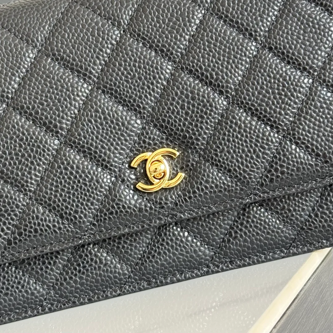 Chanel Calfskin Quilted Chain Wallet in Black · view 6