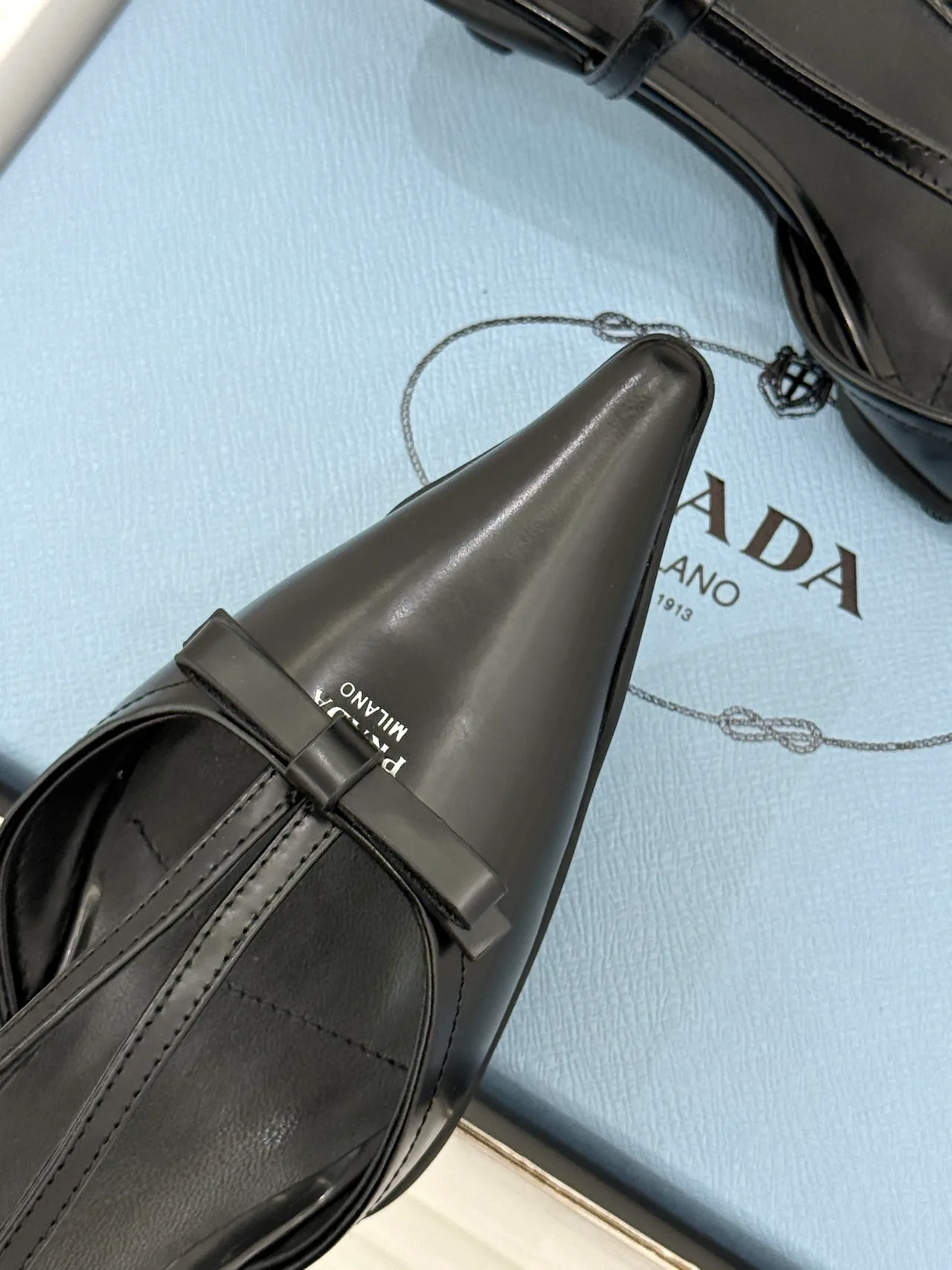 Prada Lambskin Pointed Slingback Pumps in Black · view 7