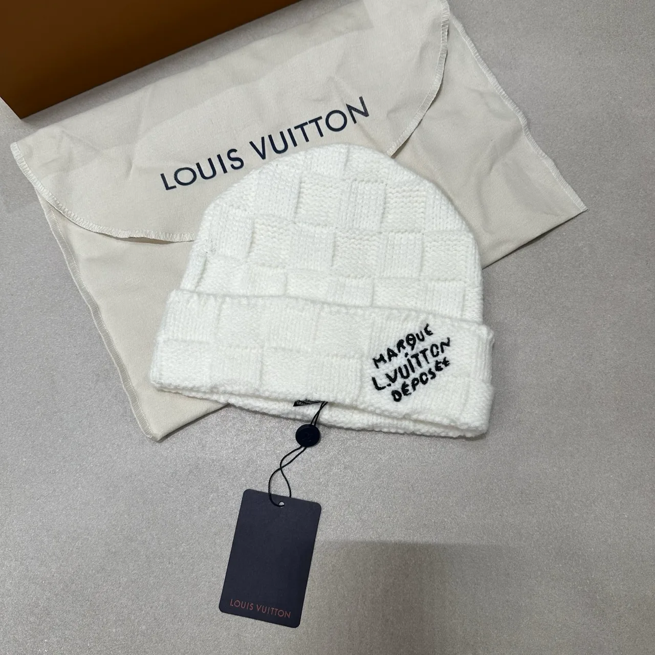 Louis Vuitton Square-texture knit beanie in Black & White · view 3
