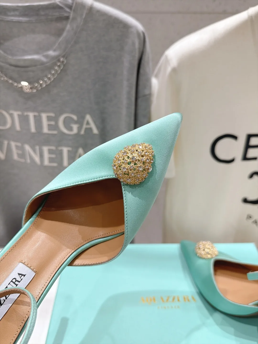 Aquazzura Silk Glossy Pointed-Toe Pointed Slingback Pumps in Blue · view 7