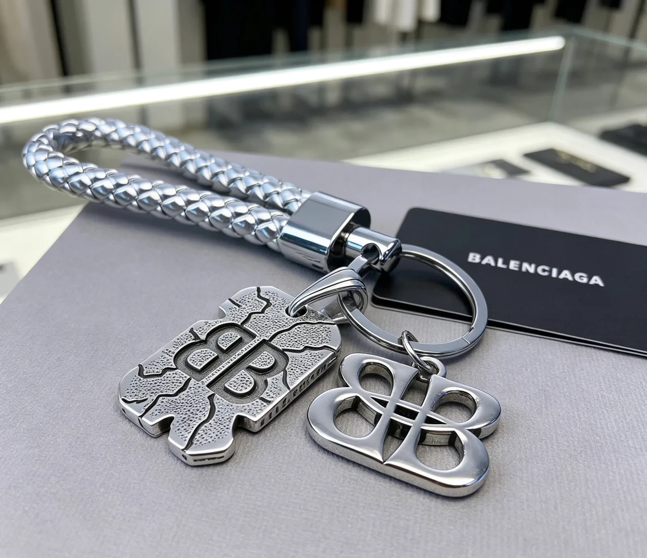 Balenciaga Braided strap key charm in Silver & Gold · view 6