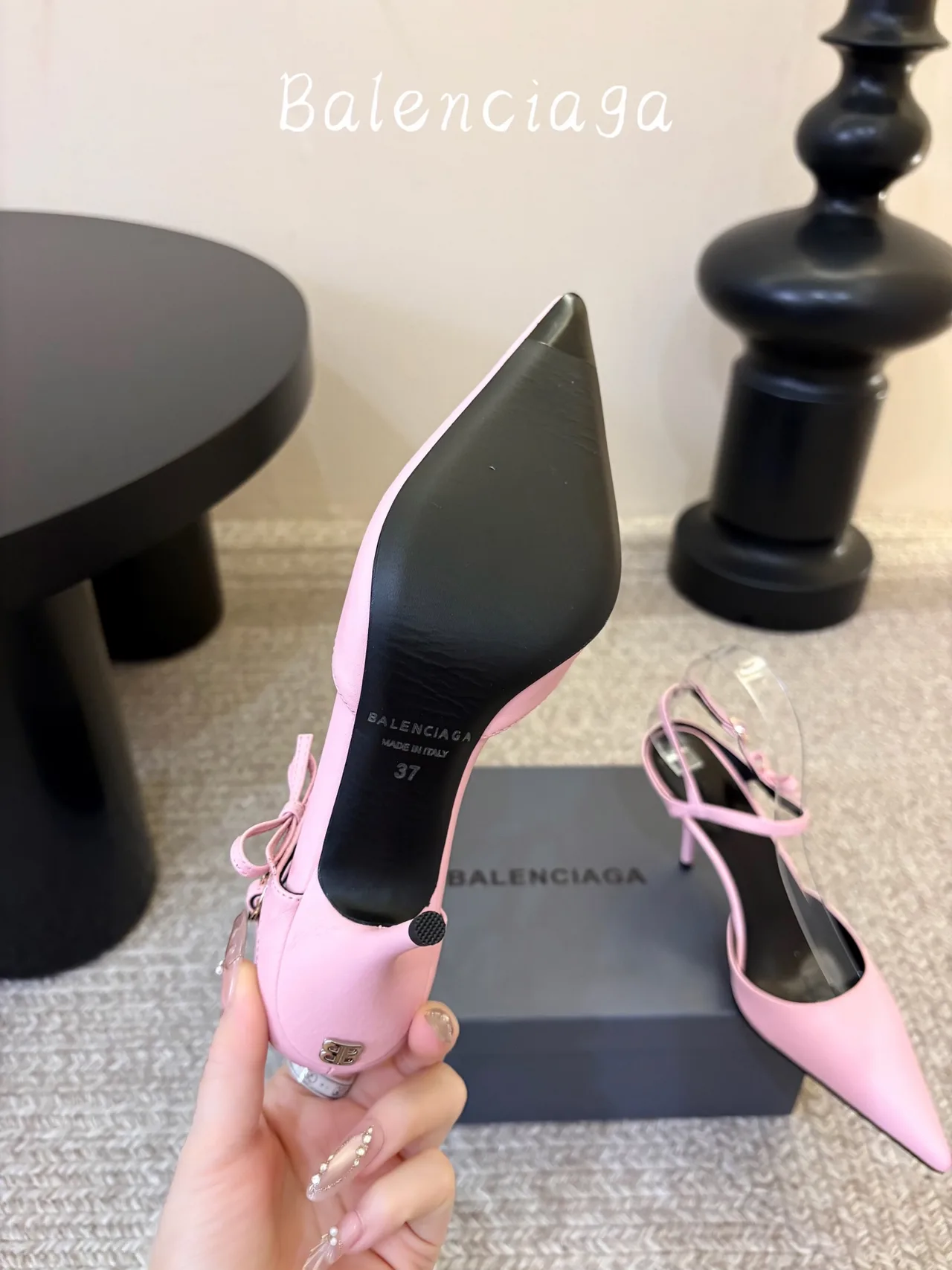 Balenciaga Glossy Pointed-Toe Ankle Strap Pumps in Pink · view 6