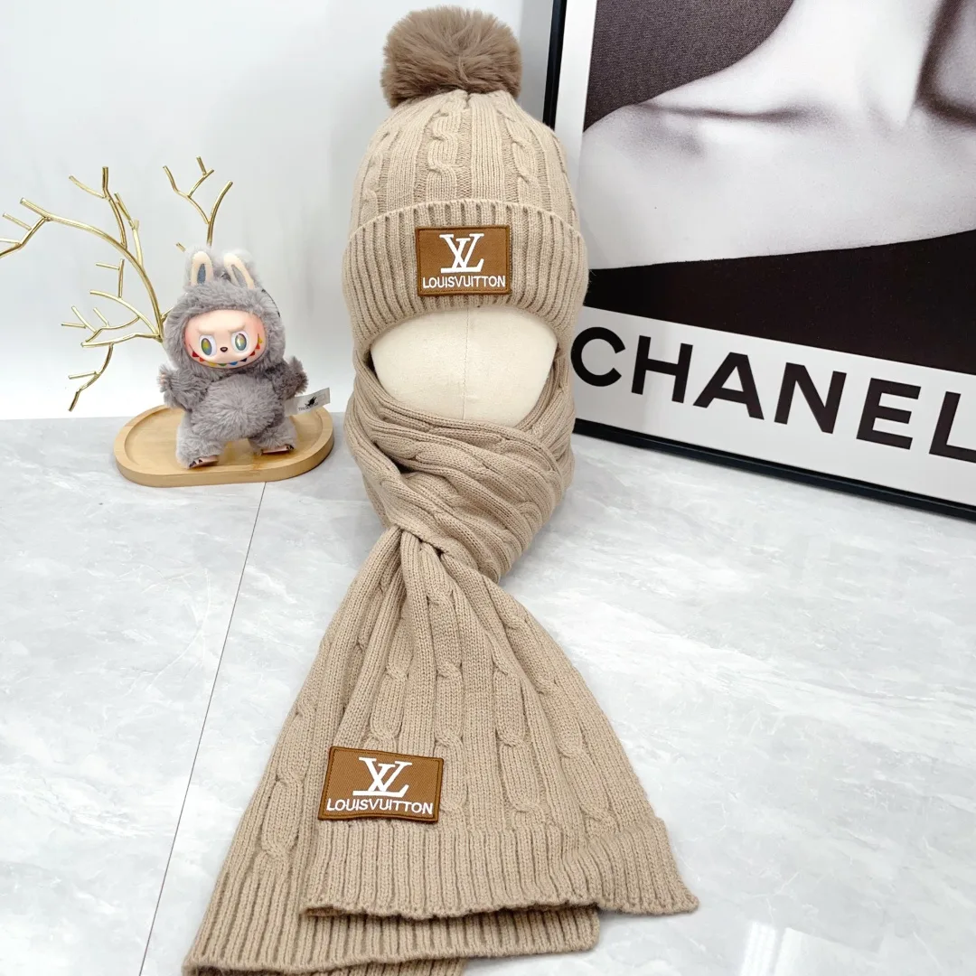 Louis Vuitton Wool Beanie and Scarf Set in Beige · view 2