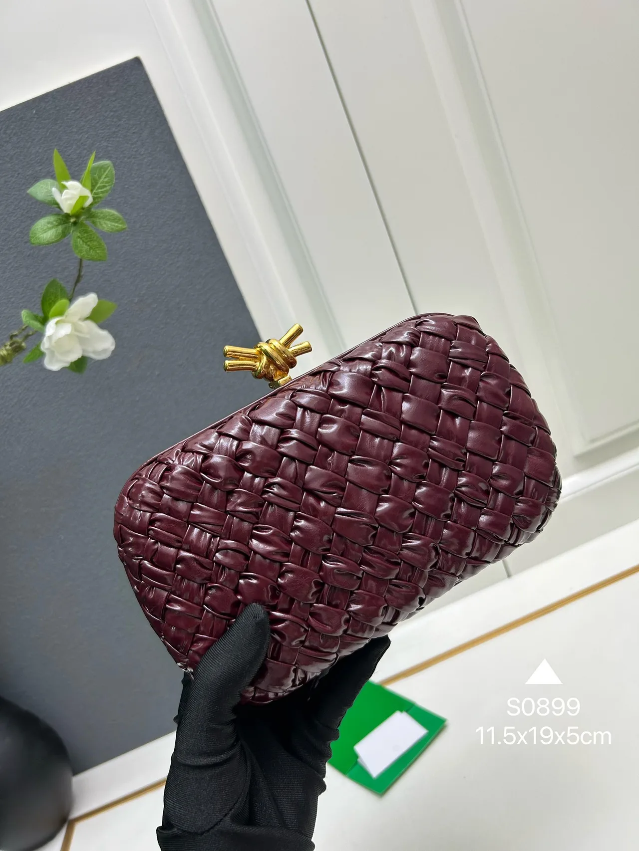 Bottega Veneta Woven Clutch in Burgundy · view 2