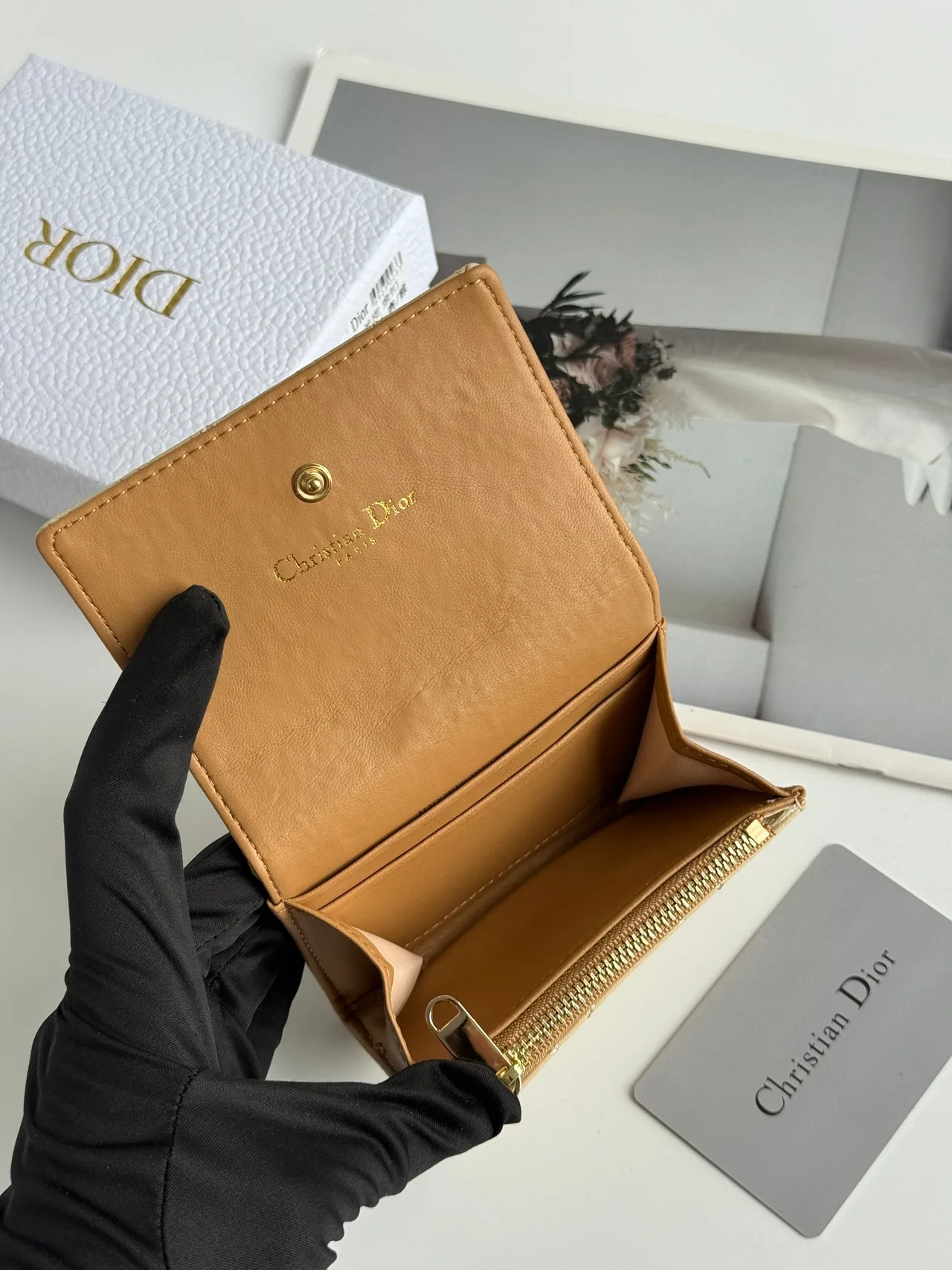 Dior Calfskin Quilted Wallet in Beige · view 5
