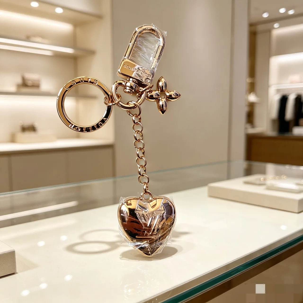 Glossy Heart Keychain in Gold · view 1