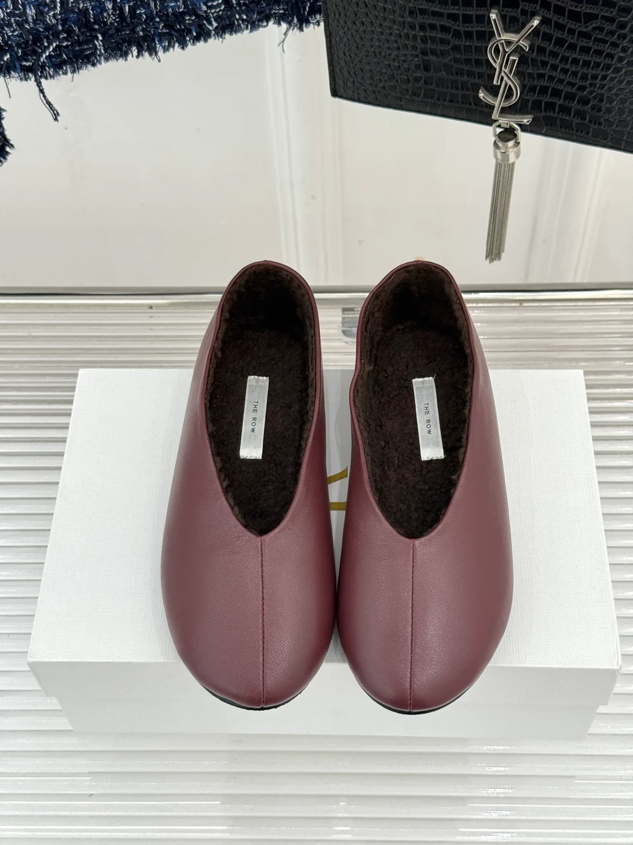 The Row Smooth Square-Toe Lined Ballet Flats in Burgundy · view 4