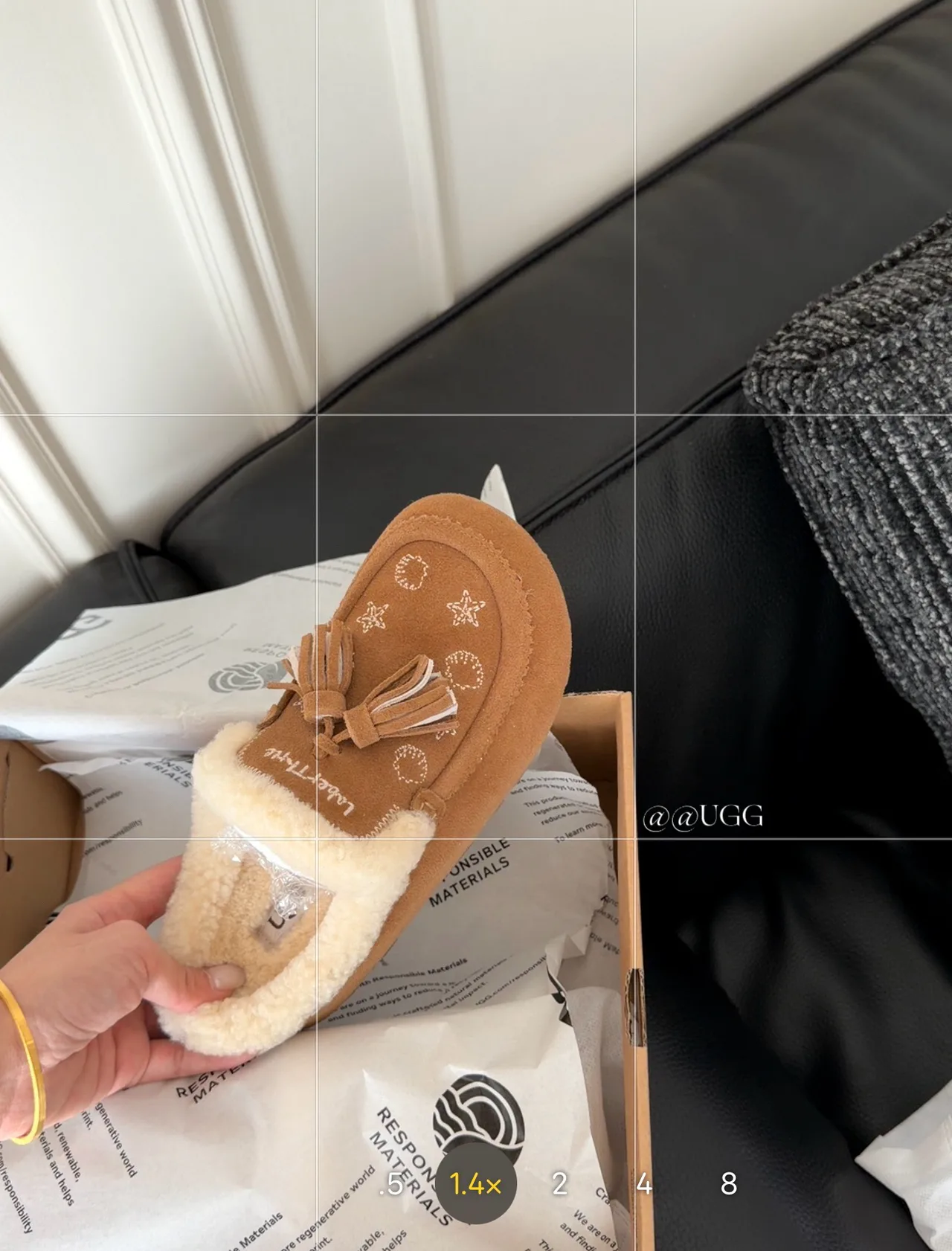 UGG Cowhide Smooth Tassel Slippers in Tan · view 8
