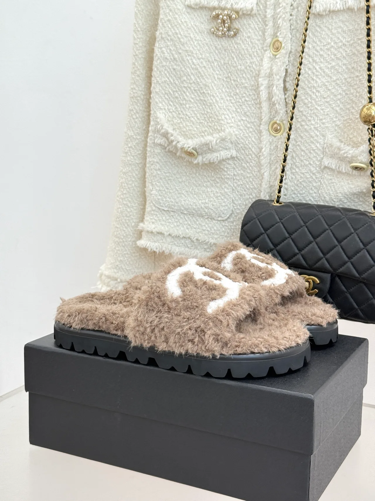 Chanel Denim Slippers in Grey · view 1