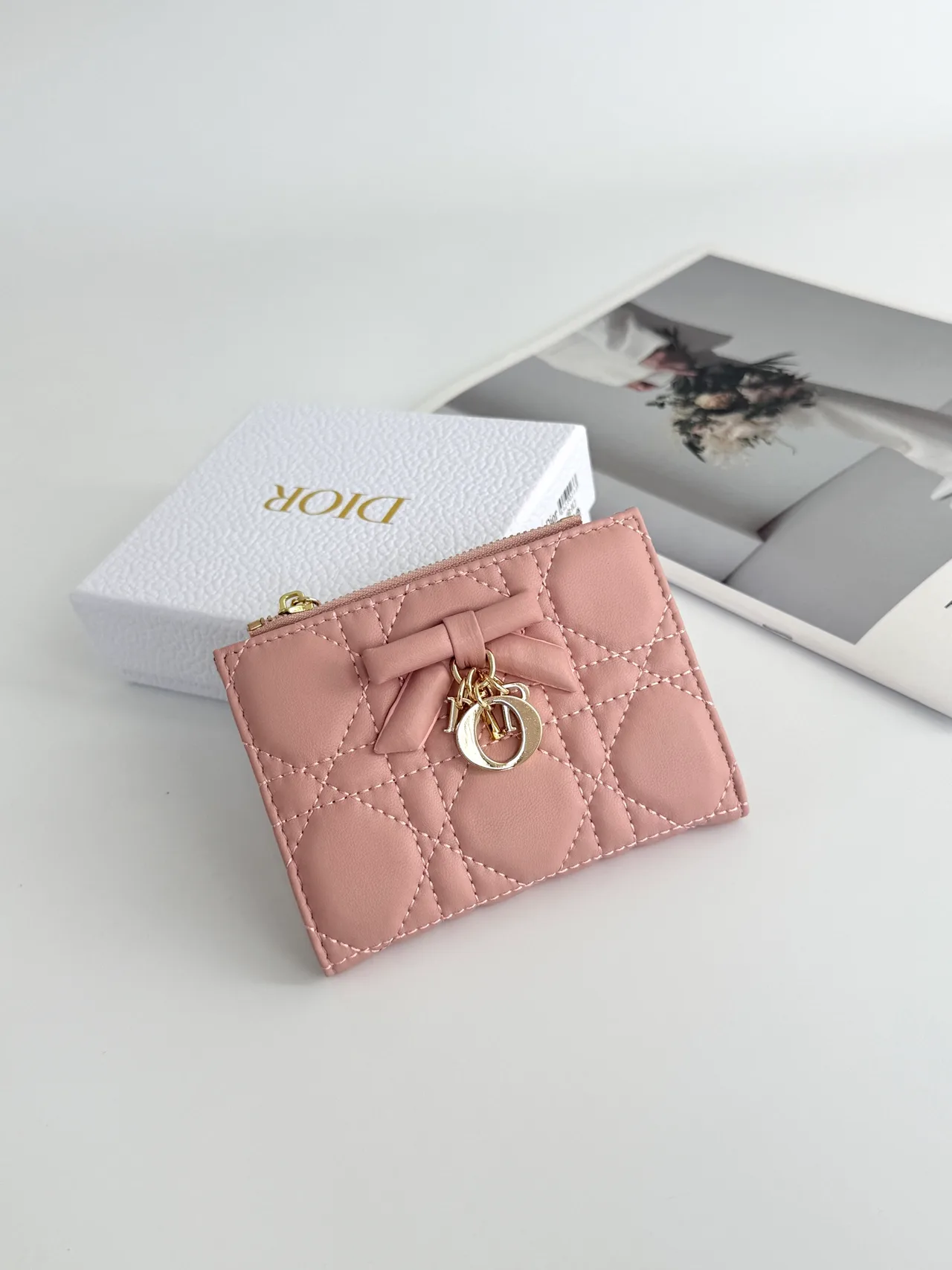 Dior Lambskin Quilted Wallet in Pink · view 1