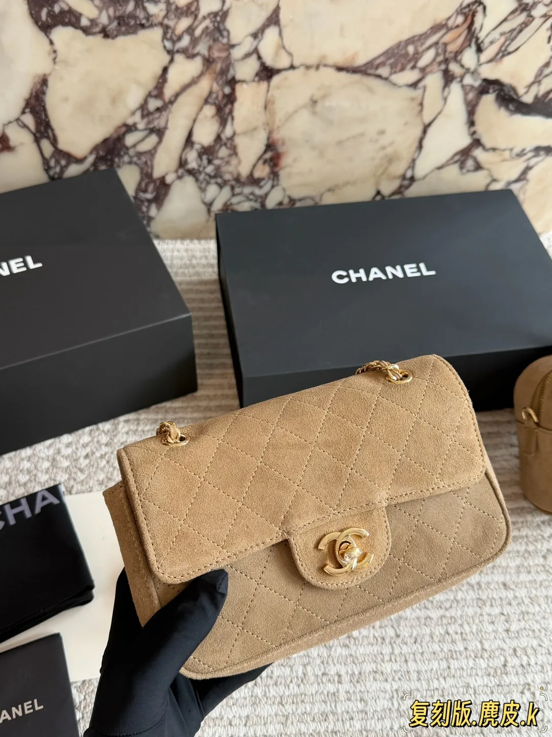 Chanel Quilted Clutch in Beige · view 1