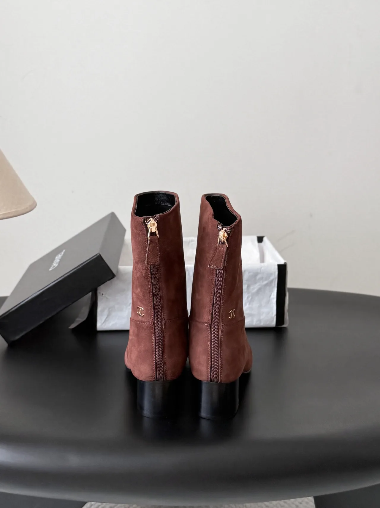 Chanel Sheepskin Suede-Look Ankle Boots in Brown · view 7