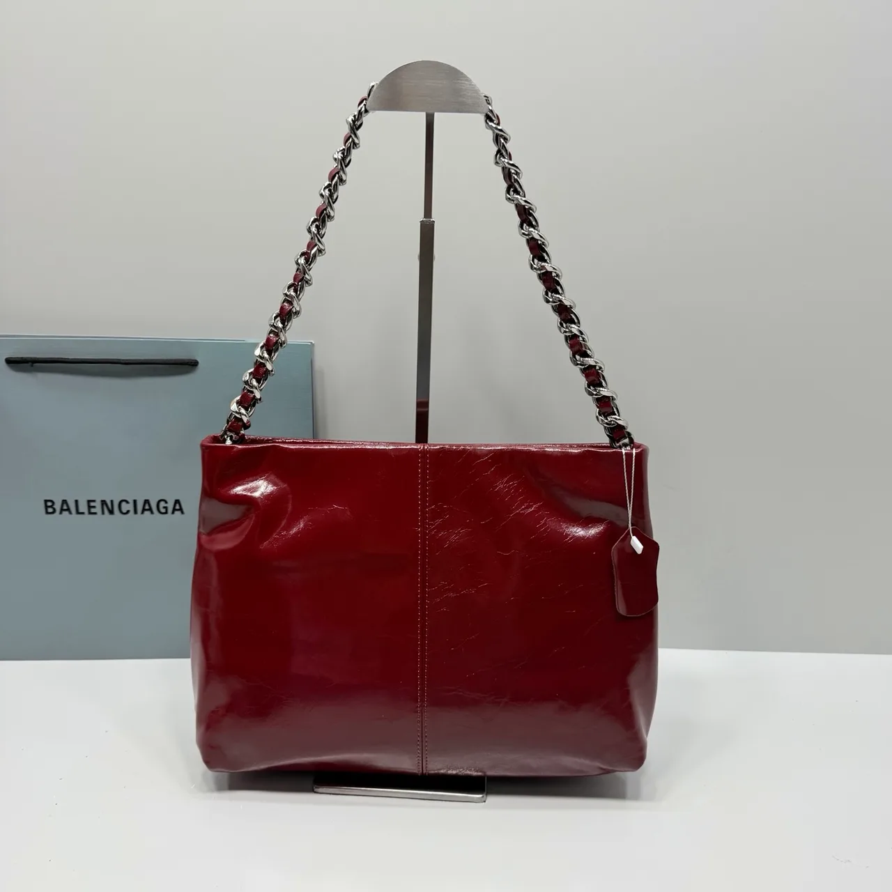 Balenciaga Cowhide Glossy Tote in Burgundy · view 5