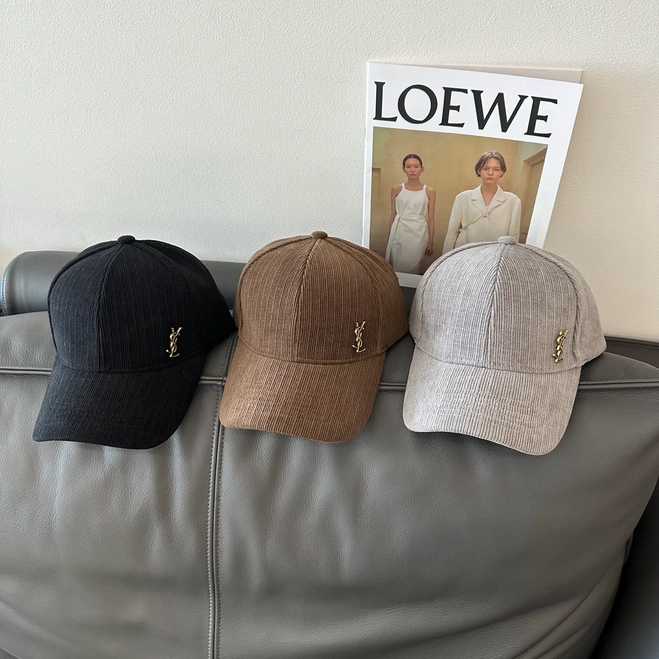 Saint Laurent Baseball Cap in Black & Brown & Grey · view 4