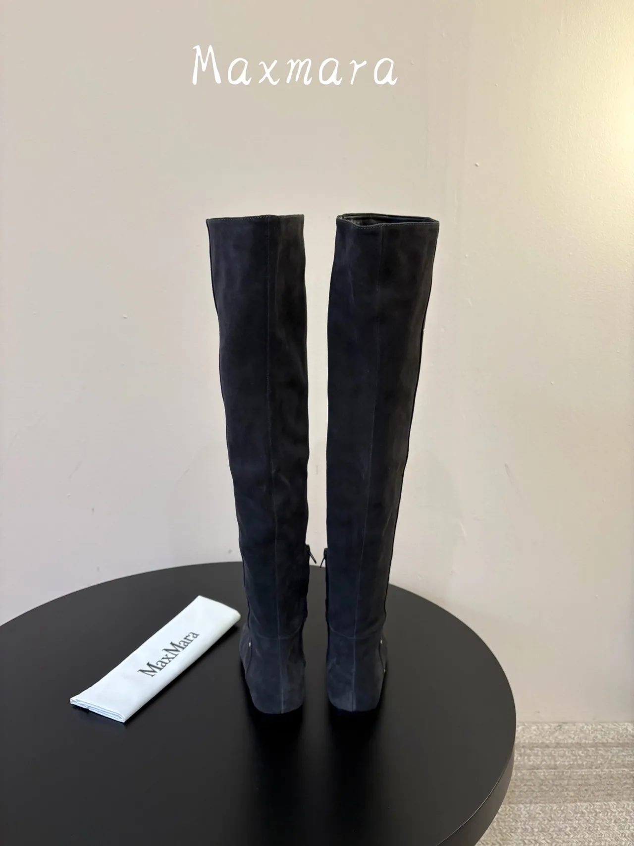 Max Mara Suede-Look Pointed-Toe Over-The-Knee Boots in Grey · view 6