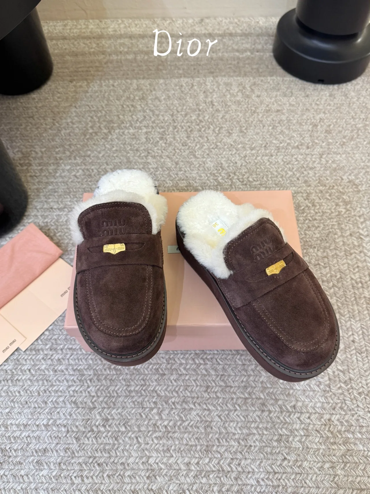 Dior Suede Suede-Look Round-Toe Lined Mules in Brown · view 3