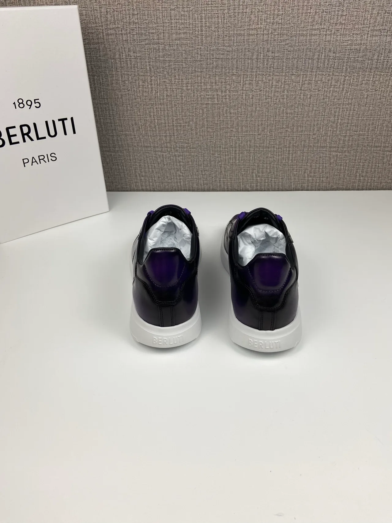 Leather Low-Top Sneakers in Purple · view 3
