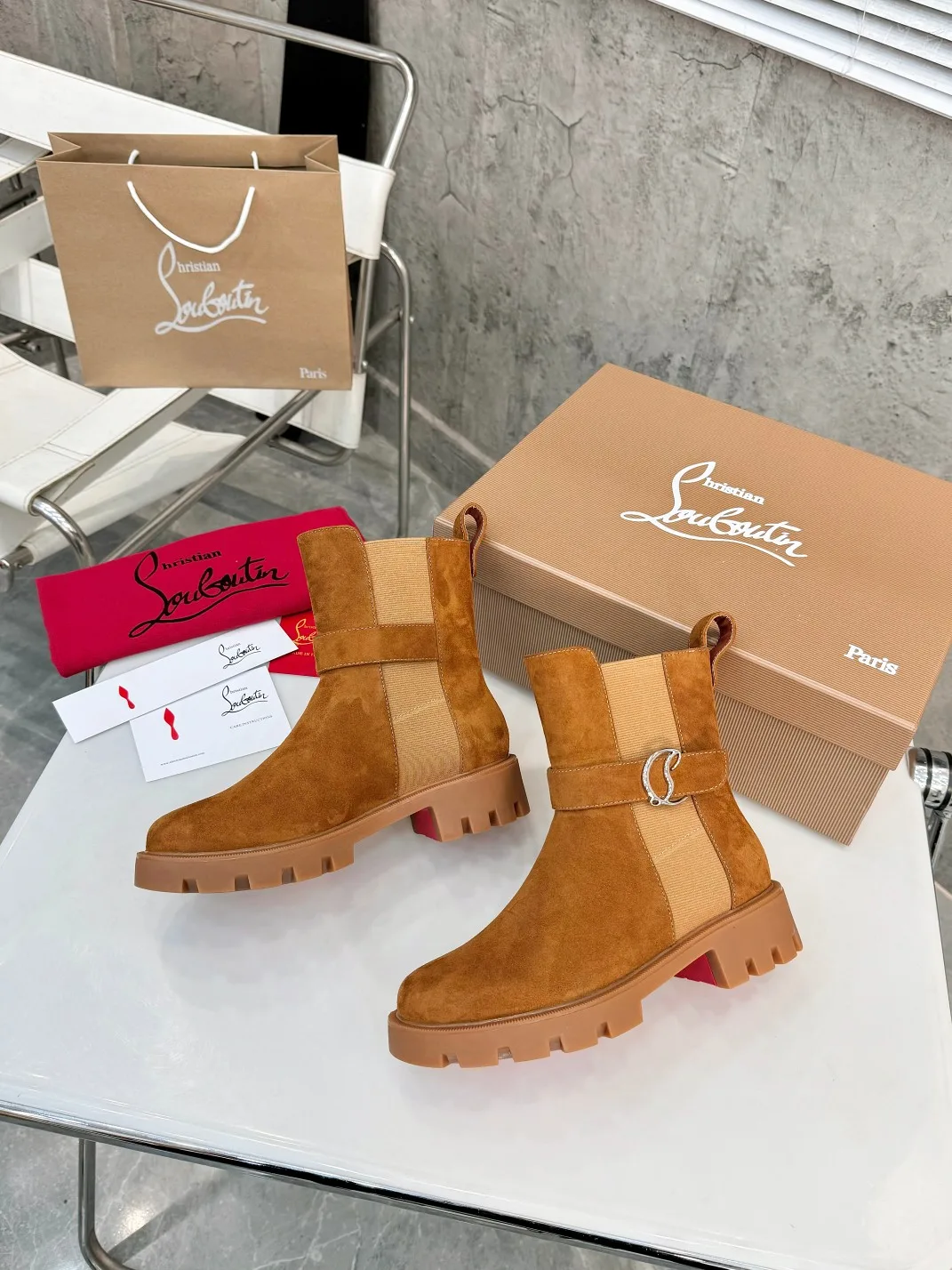 Christian Louboutin Buckle Chelsea Boots in Black & Brown · view 5