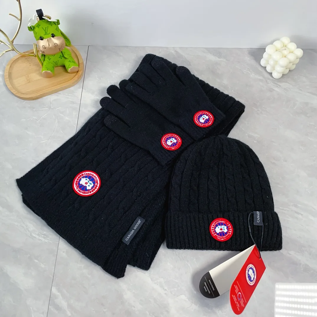 Canada Goose Wool Ribbed Hat Scarf and Gloves Set in Black · view 2
