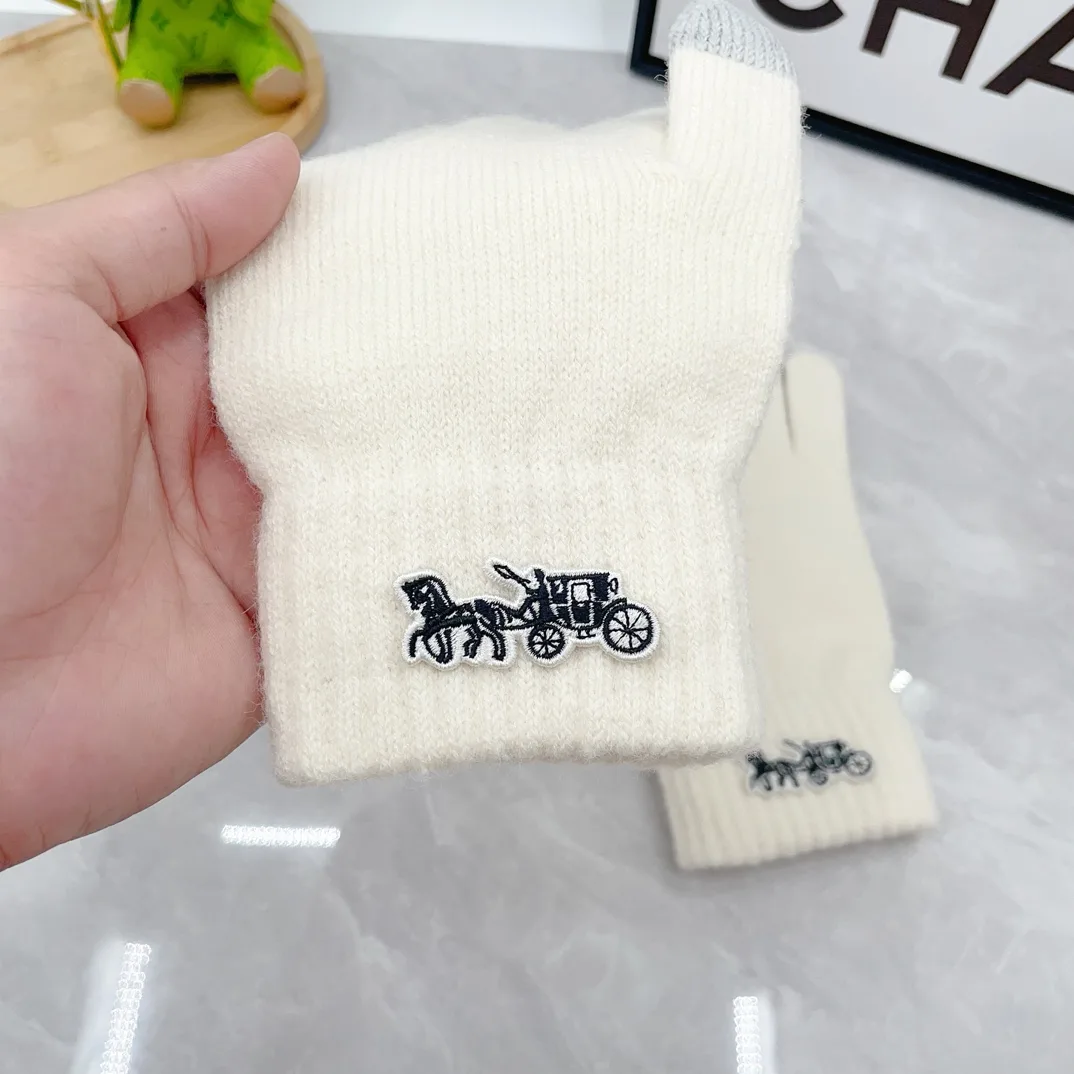 Coach Wool Ribbed Embroidered Hat Scarf and Gloves Set in White · view 8