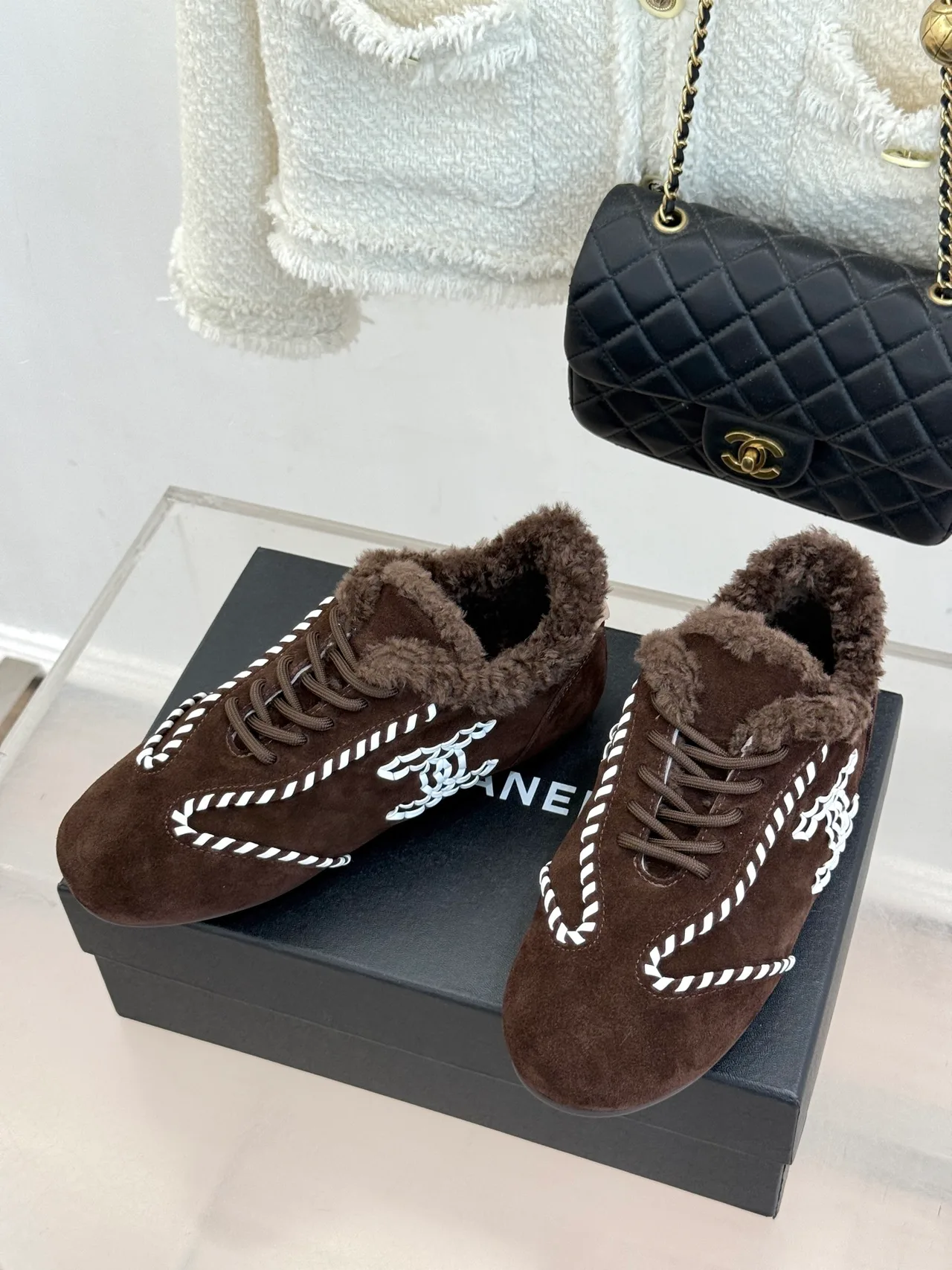 Chanel Suede-Look Sneakers in Brown · view 2