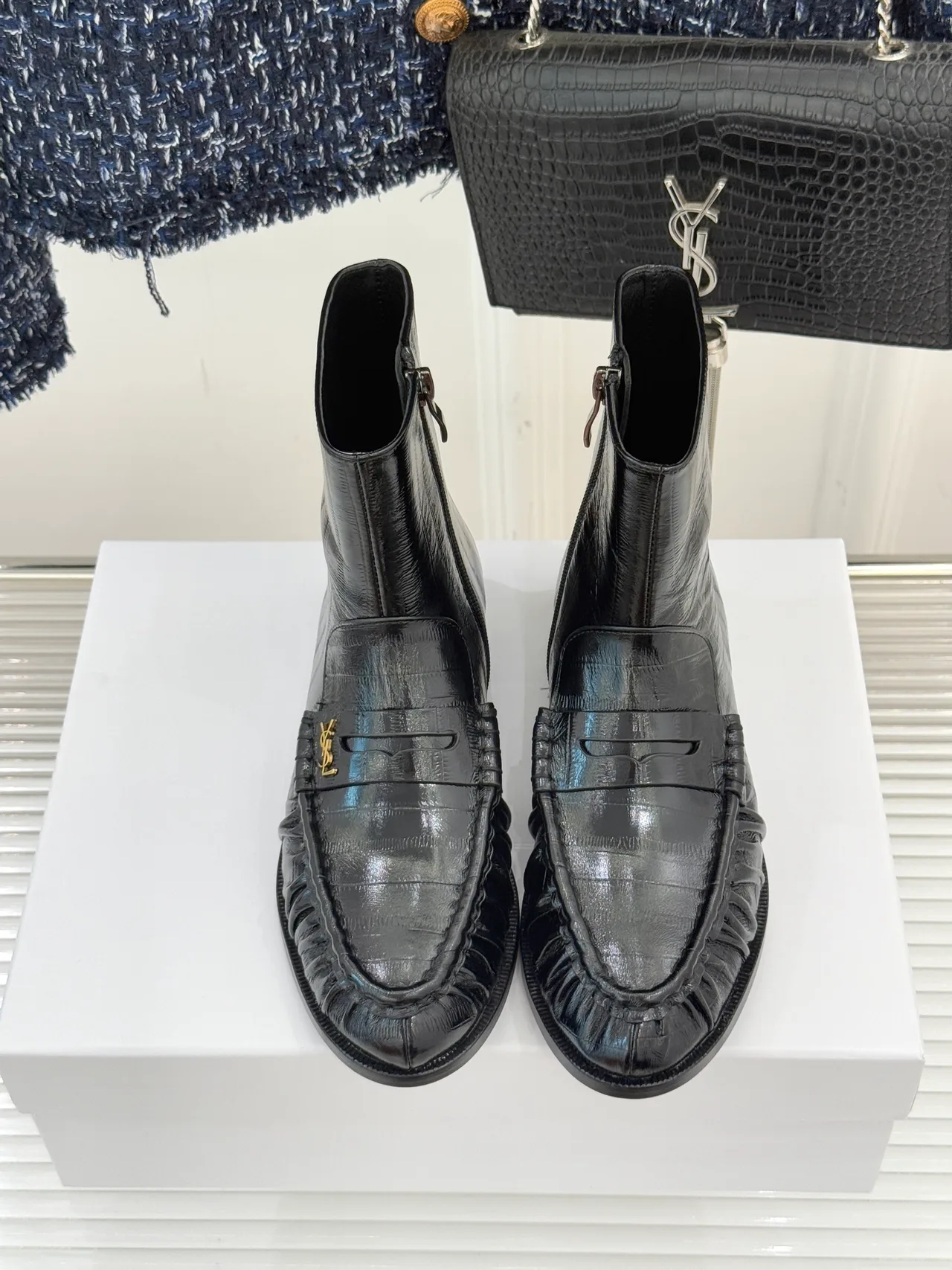 Saint Laurent Smooth Ankle Boots in Black · view 3