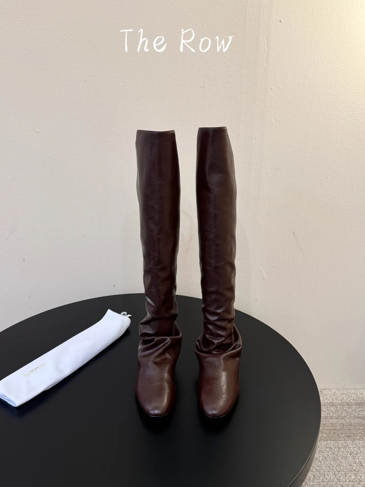 The Row Glossy Pointed-Toe Knee-High Boots in Brown · view 2