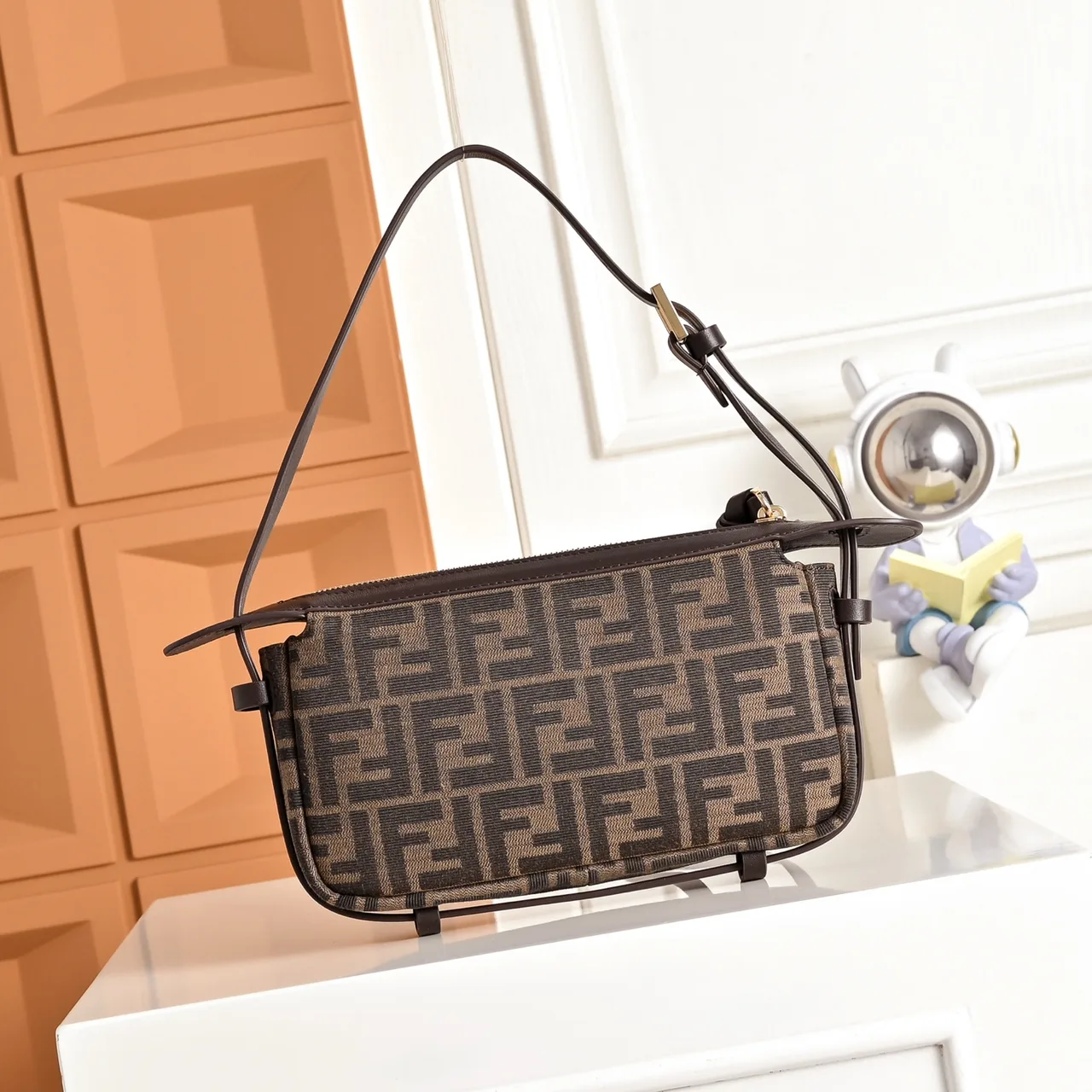 Fendi FF-Monogram Buckle-Flap Shoulder Bag in Brown · view 3
