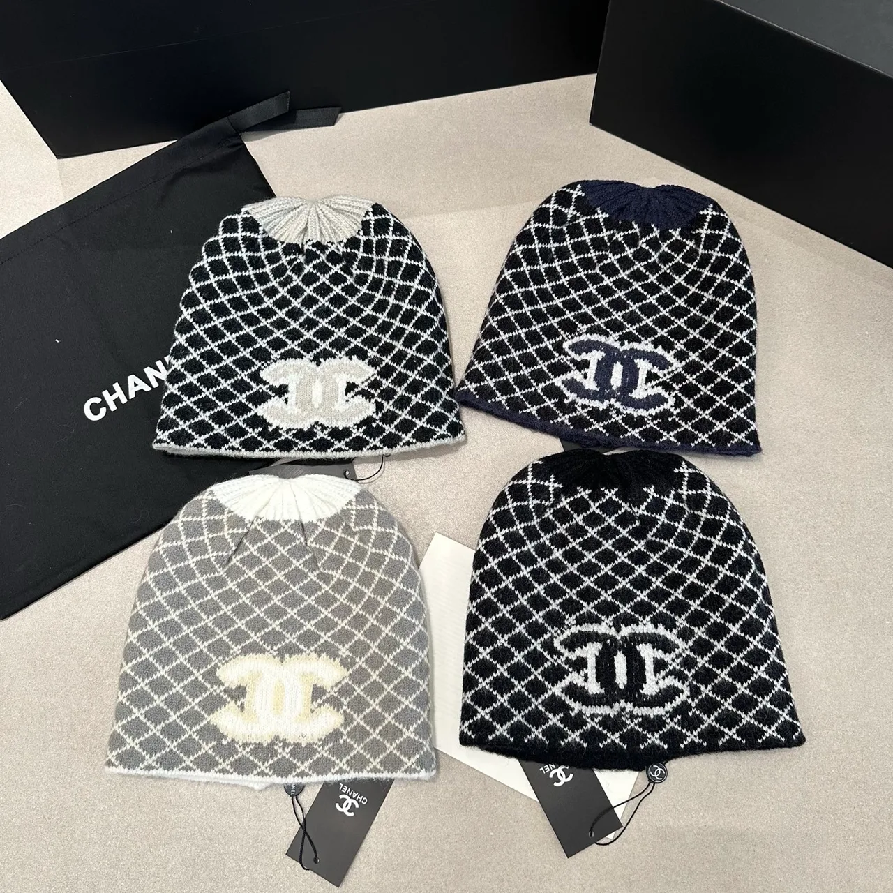 Chanel Reversible Beanie in Black & White & Blue & Grey · view 8