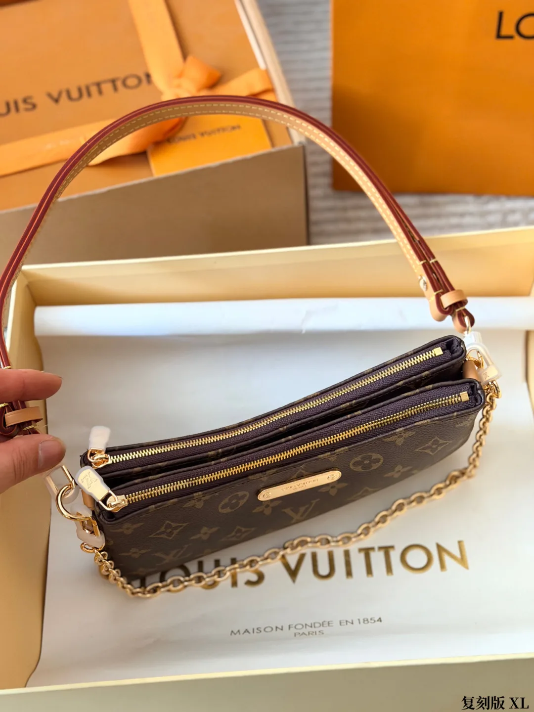 Louis Vuitton Cowhide Canvas Clutch in Brown · view 7