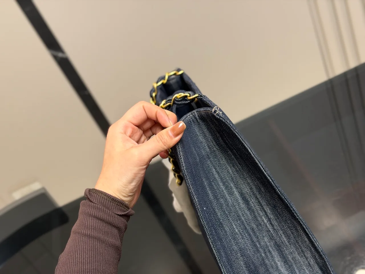 Chanel Denim Chain Tote in Blue · view 4
