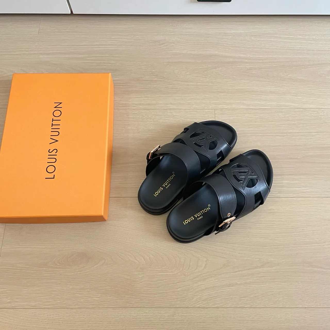 Louis Vuitton Leather Buckle Sandals in Black · view 5