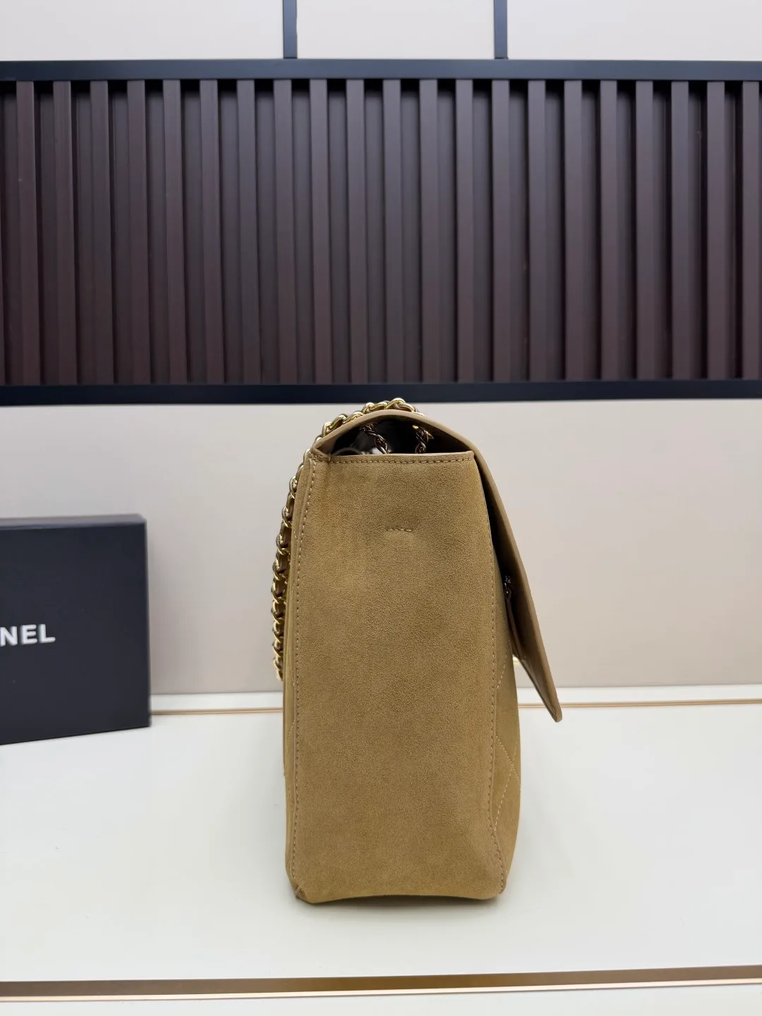 Chanel Suede Quilted Crossbody Bag in Beige · view 3