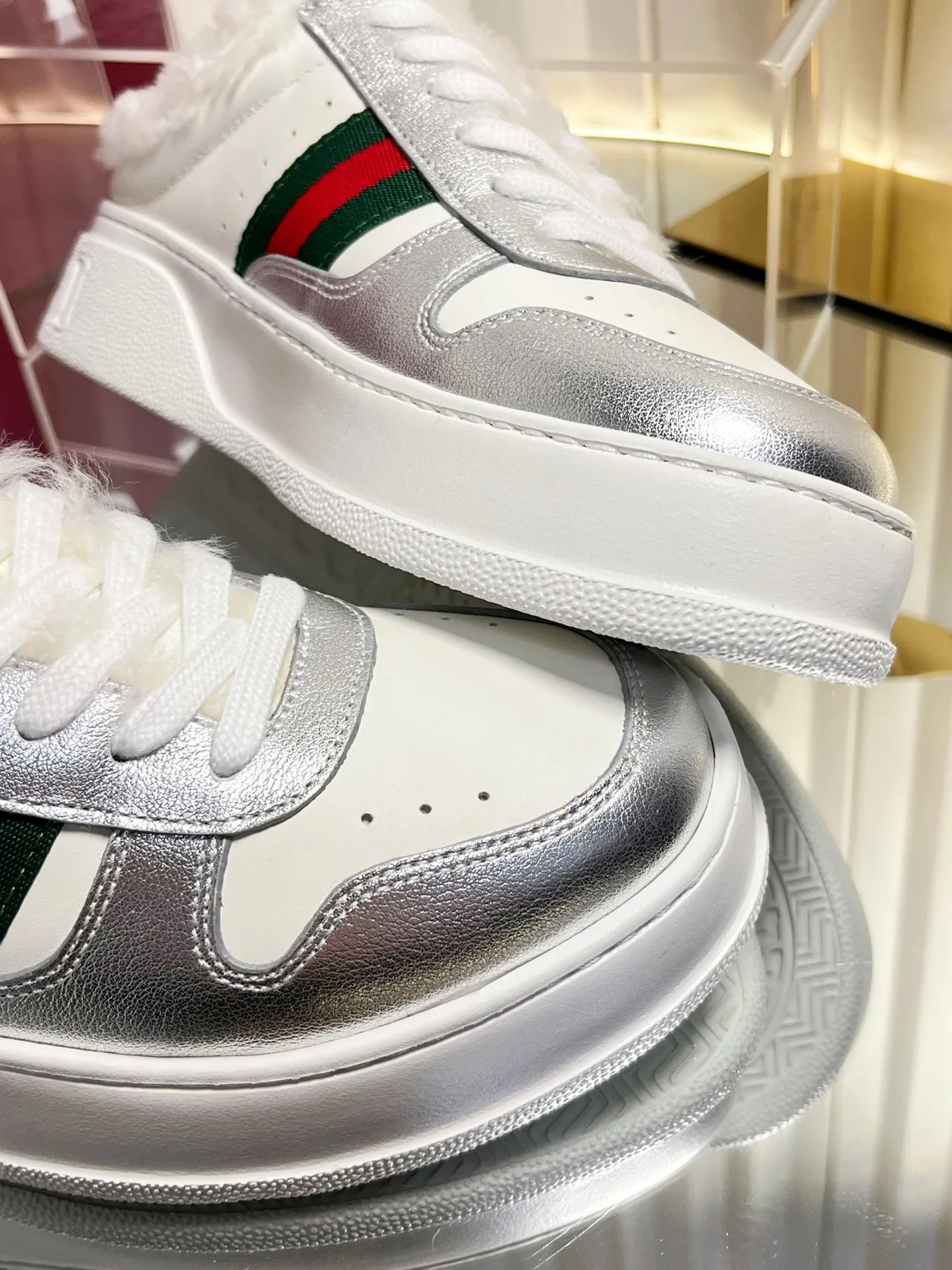 Gucci Wool Striped Lined Sneakers in White · view 7
