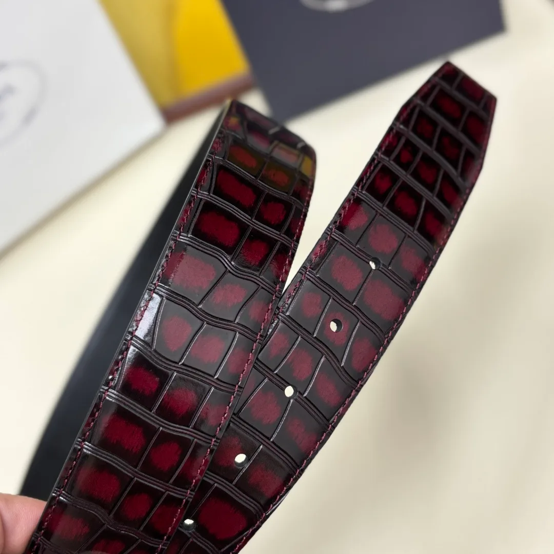 Prada Croc-Effect Belt in Burgundy · view 6